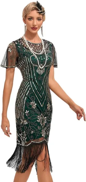 1920s Flapper Dresses for Women Great Gatsby Roaring 20s Dresses Sequin Tassel Fringe Cocktail Dress