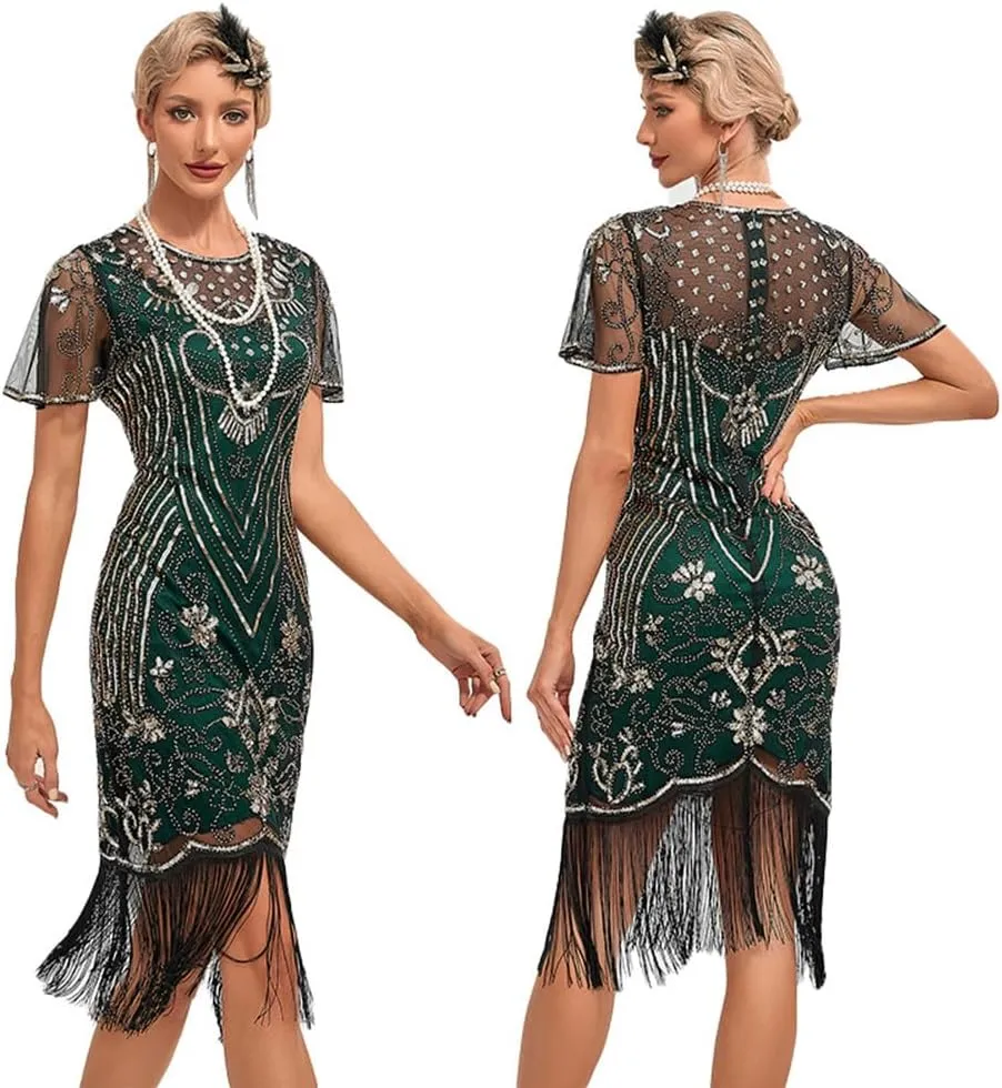 1920s Flapper Dresses for Women Great Gatsby Roaring 20s Dresses Sequin Tassel Fringe Cocktail Dress