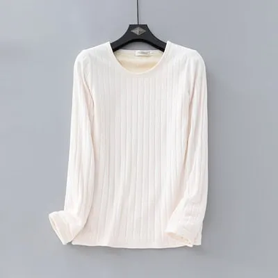2020 Winter Warm T Shirt Thick Fleece Thermal Underwear Long Sleeve Stripe Cotton Tee Shirt Super Soft T-Shirt O neck Top Shirt