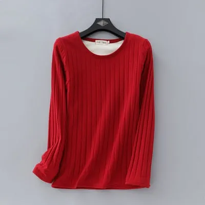 2020 Winter Warm T Shirt Thick Fleece Thermal Underwear Long Sleeve Stripe Cotton Tee Shirt Super Soft T-Shirt O neck Top Shirt