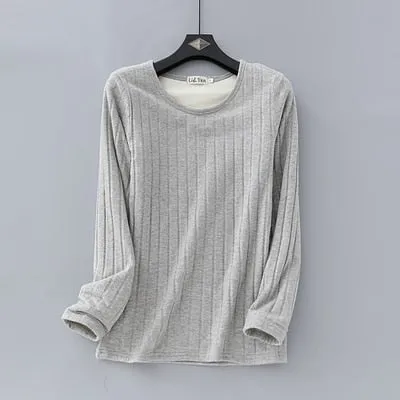 2020 Winter Warm T Shirt Thick Fleece Thermal Underwear Long Sleeve Stripe Cotton Tee Shirt Super Soft T-Shirt O neck Top Shirt