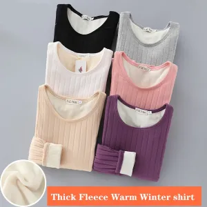 2020 Winter Warm T Shirt Thick Fleece Thermal Underwear Long Sleeve Stripe Cotton Tee Shirt Super Soft T-Shirt O neck Top Shirt