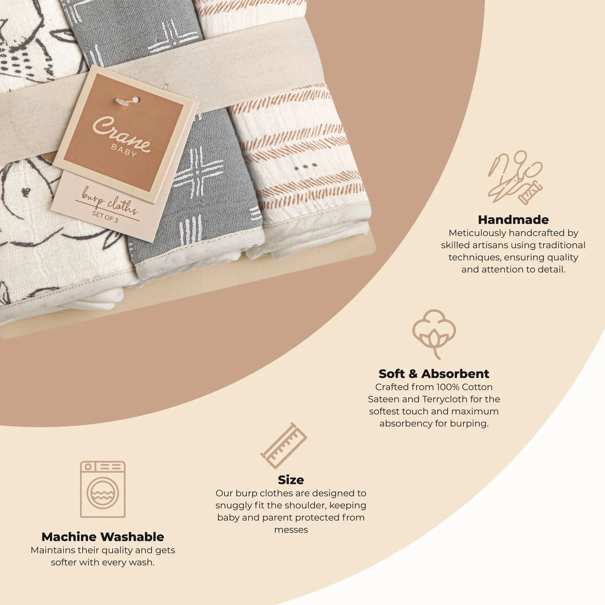 3 pc cotton burp cloths - various styles