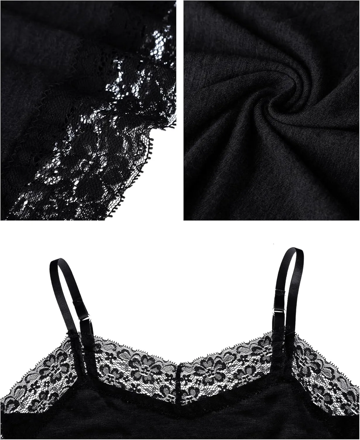 3 Pcs Women Long Camisoles Lace Tank Tops Neck Cami Adjustable Spaghetti Strap Lace Trim Tank Top for Women Wearing