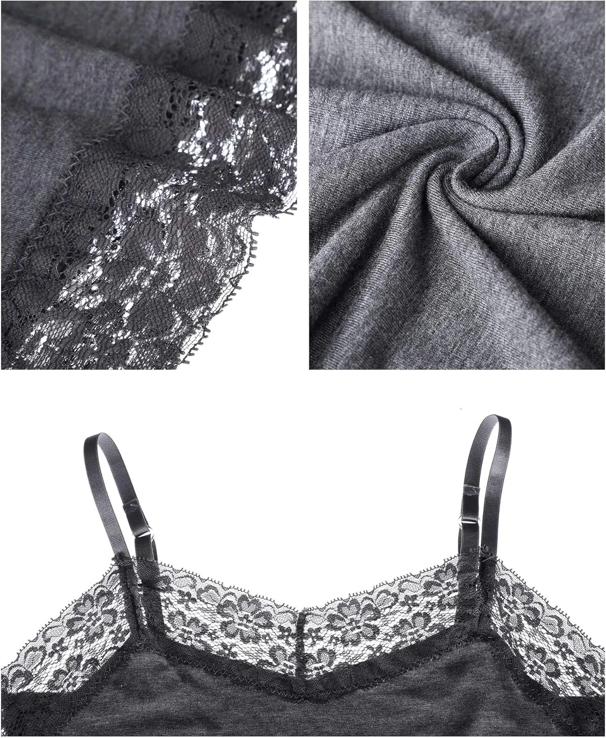 3 Pcs Women Long Camisoles Lace Tank Tops Neck Cami Adjustable Spaghetti Strap Lace Trim Tank Top for Women Wearing