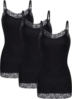 3 Pcs Women Long Camisoles Lace Tank Tops Neck Cami Adjustable Spaghetti Strap Lace Trim Tank Top for Women Wearing