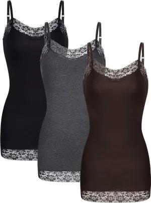 3 Pcs Women Long Camisoles Lace Tank Tops Neck Cami Adjustable Spaghetti Strap Lace Trim Tank Top for Women Wearing
