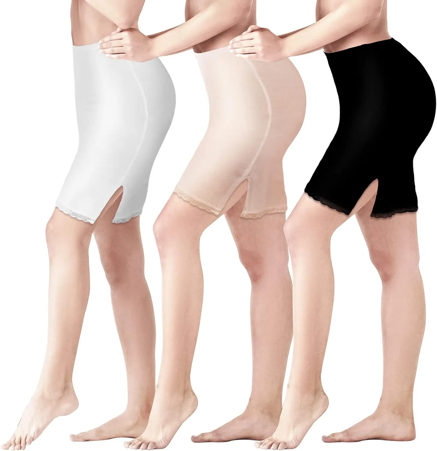3 Pieces Half Slip for Women Under Dresses Lace Short Trim Half Slips for Underskirt Black White Nude Half Slip Dress