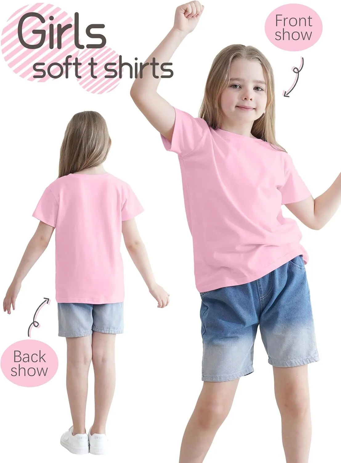 5 Pack Girls Shirts Short Sleeve Shirt for Girls Soft Cotton Tees Kids Tshirts Clothes Summer Tops T-Shirt