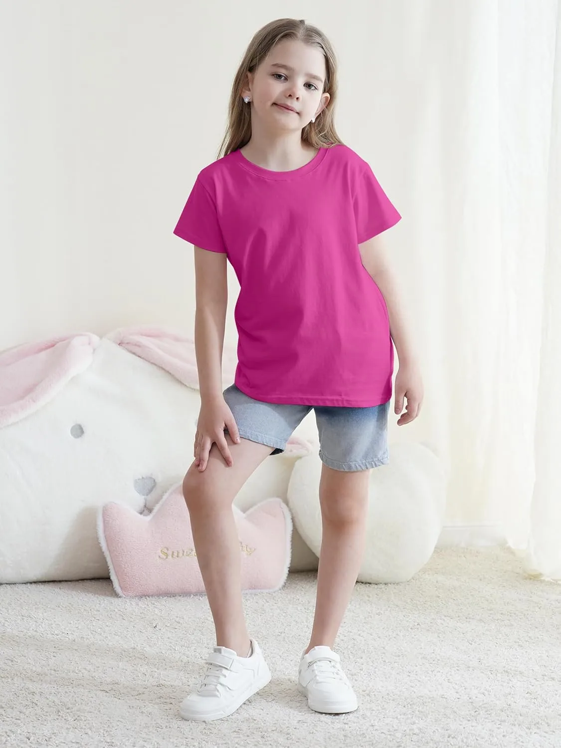 5 Pack Girls Shirts Short Sleeve Shirt for Girls Soft Cotton Tees Kids Tshirts Clothes Summer Tops T-Shirt