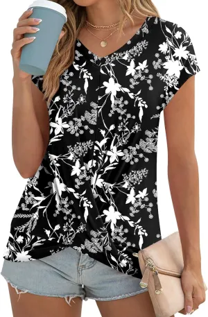 Anydoll Women's 2025 Summer Tunic Tops Casual Short Sleeve T Shirts Front Twist Loose Blouse