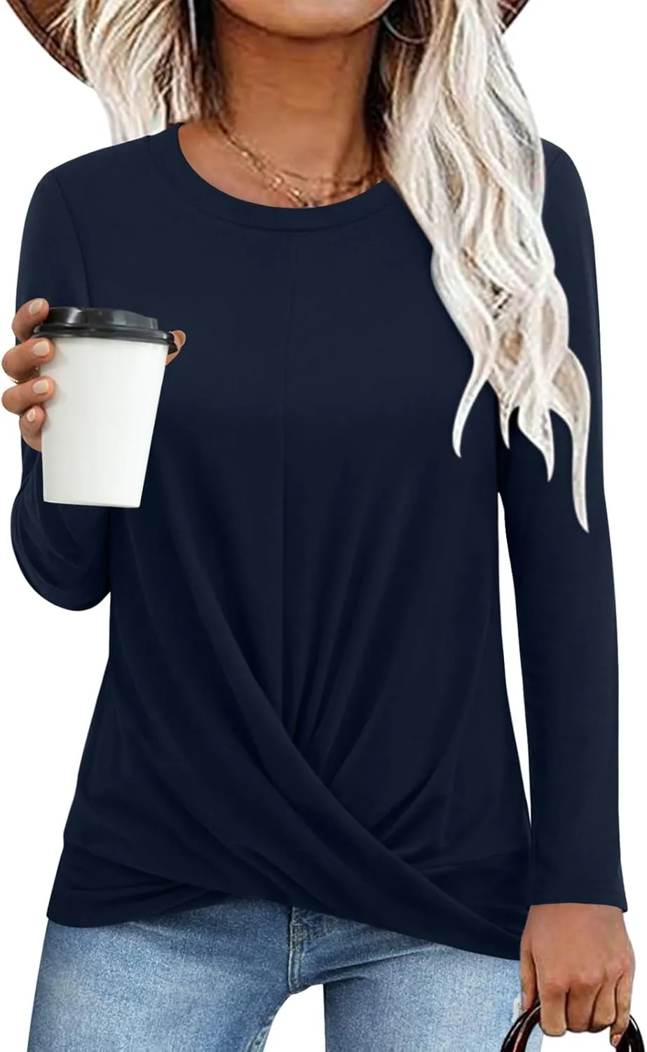 Anymiss 2025 Womens Spring Long Sleeve Tunic Tops Casual Winter Twist Front Blouse Crewneck T-Shirts M-2XL