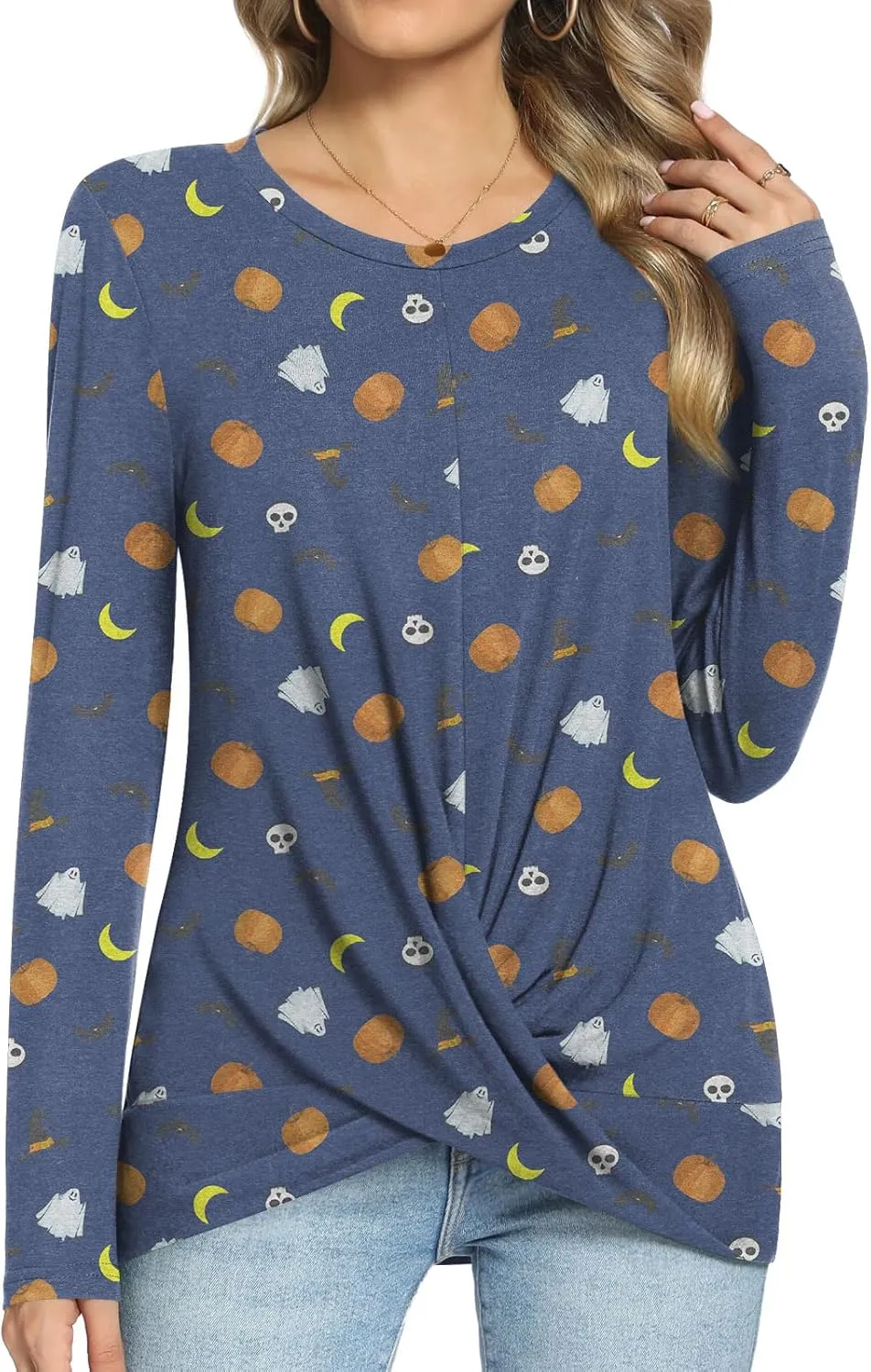 Anymiss 2025 Womens Spring Long Sleeve Tunic Tops Casual Winter Twist Front Blouse Crewneck T-Shirts M-2XL
