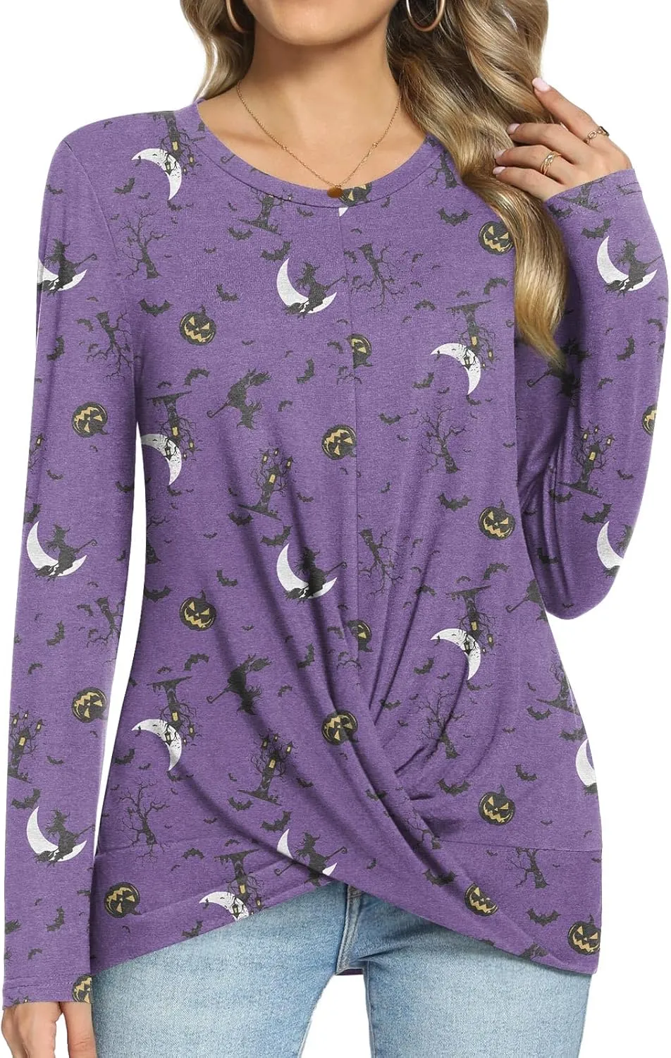 Anymiss 2025 Womens Spring Long Sleeve Tunic Tops Casual Winter Twist Front Blouse Crewneck T-Shirts M-2XL