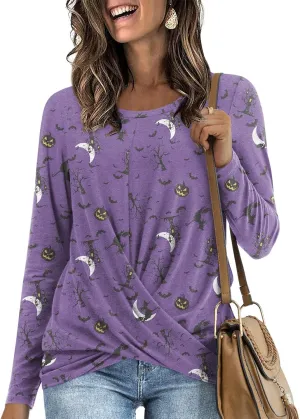 Anymiss 2025 Womens Spring Long Sleeve Tunic Tops Casual Winter Twist Front Blouse Crewneck T-Shirts M-2XL