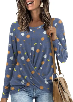 Anymiss 2025 Womens Spring Long Sleeve Tunic Tops Casual Winter Twist Front Blouse Crewneck T-Shirts M-2XL