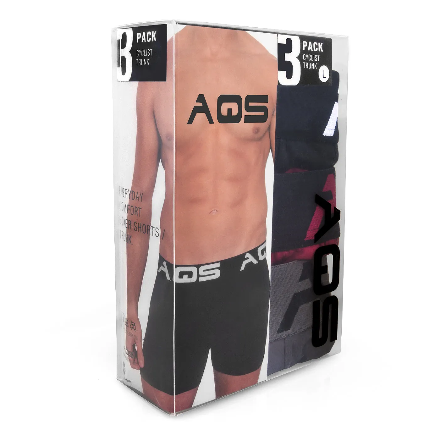 AQS Mens Black/Burgundy/Grey Boxer Briefs Three-pack of mens long boxer