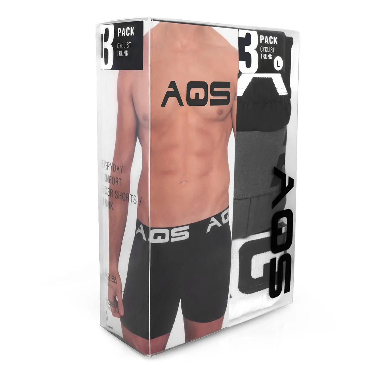 AQS Mens Black/Grey/White Boxer Briefs Three-pack of mens long boxer briefs