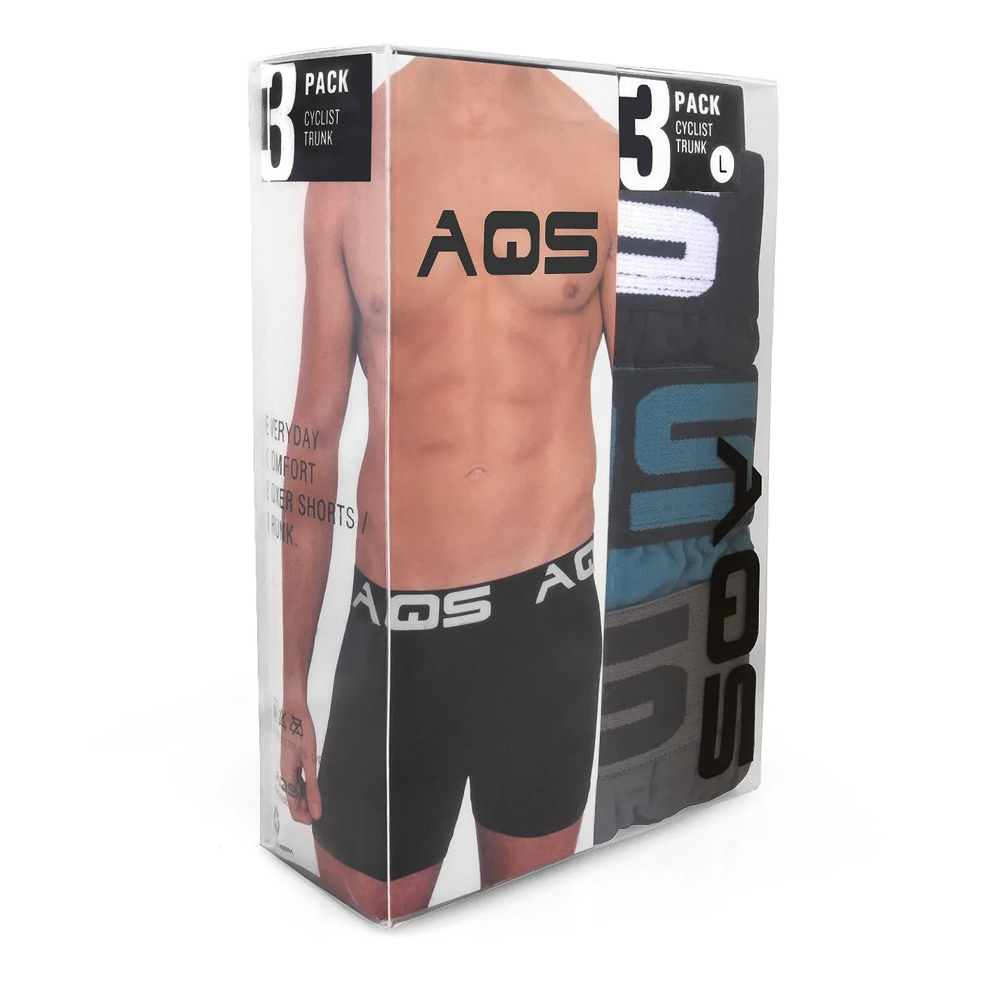 AQS Mens Black/Teal/Grey Boxer Briefs Three-pack of mens long boxer briefs