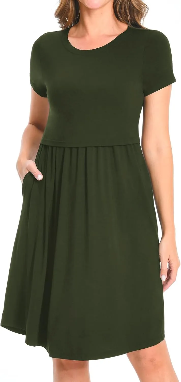 Bearsland Women's Short Sleeves Maternity Dress Nursing Breastfeeding Dresses with Pockets