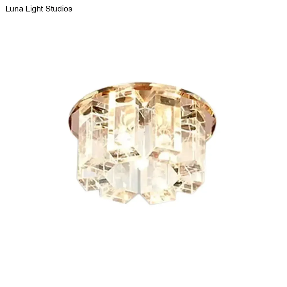 Blue/Gold/Tan Crystal LED Flush Mount Light with Round Design - Warm/White Lighting