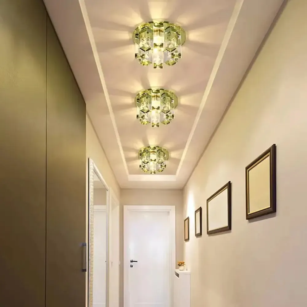 Blue/Gold/Tan Crystal LED Flush Mount Light with Round Design - Warm/White Lighting
