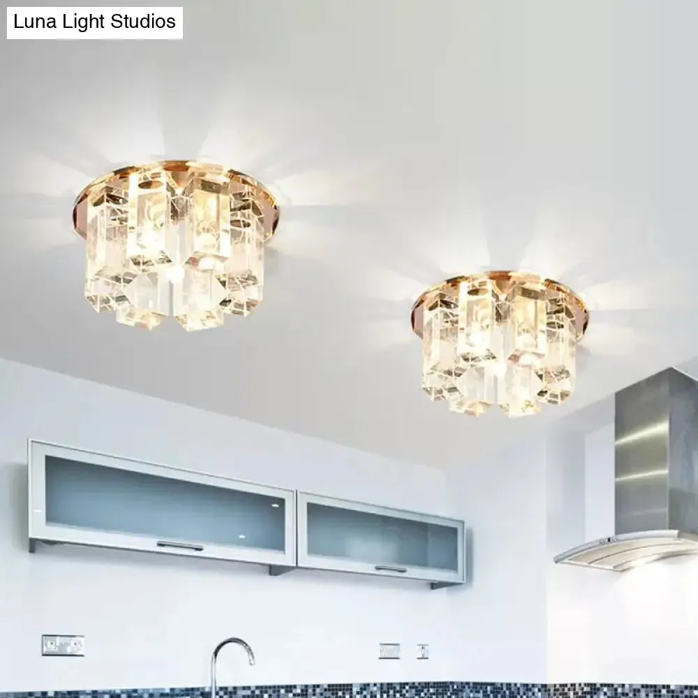 Blue/Gold/Tan Crystal LED Flush Mount Light with Round Design - Warm/White Lighting