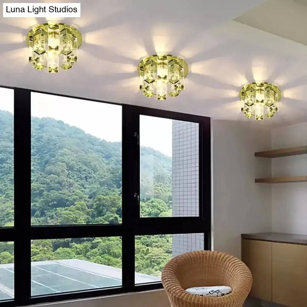 Blue/Gold/Tan Crystal LED Flush Mount Light with Round Design - Warm/White Lighting