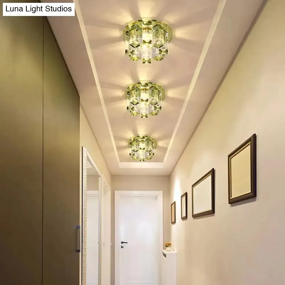 Blue/Gold/Tan Crystal LED Flush Mount Light with Round Design - Warm/White Lighting