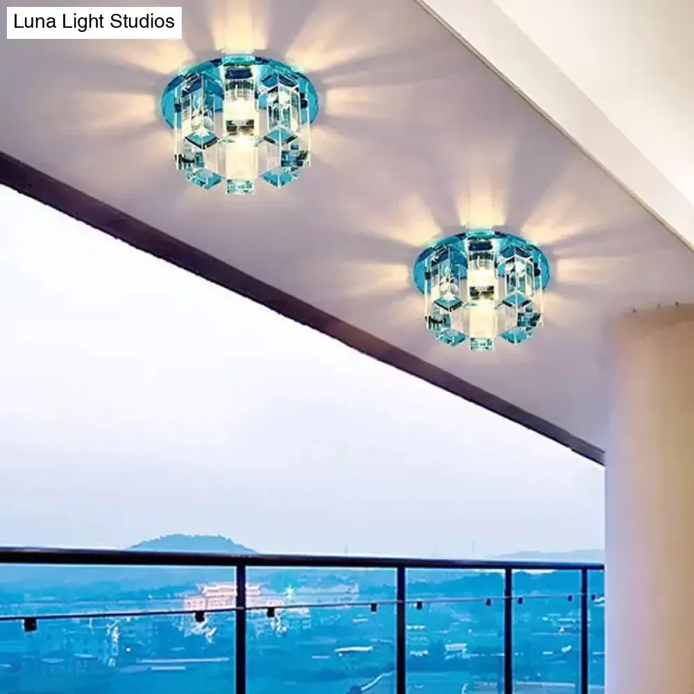 Blue/Gold/Tan Crystal LED Flush Mount Light with Round Design - Warm/White Lighting