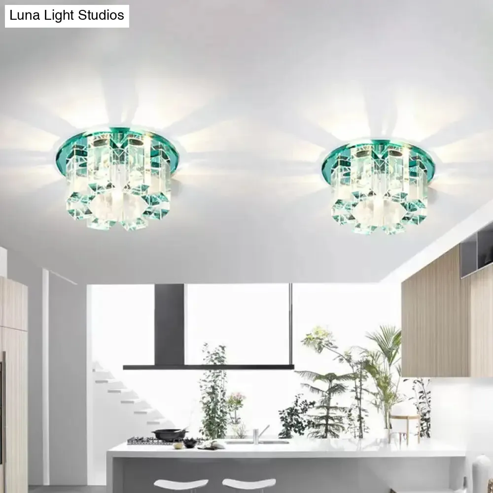 Blue/Gold/Tan Crystal LED Flush Mount Light with Round Design - Warm/White Lighting
