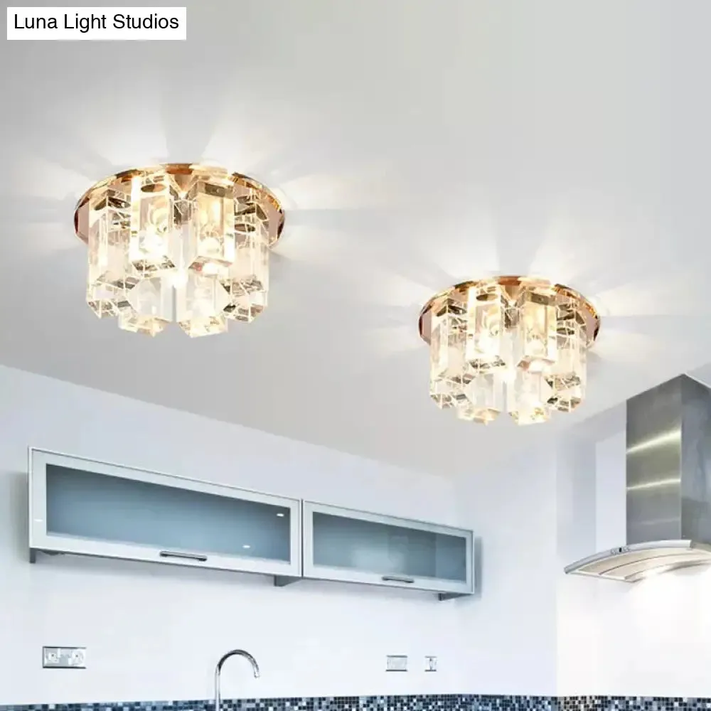 Blue/Gold/Tan Crystal LED Flush Mount Light with Round Design - Warm/White Lighting