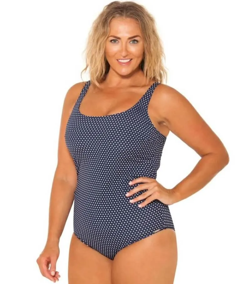 Capriosca Chlorine Resistant Navy & White Dot Tank One Piece