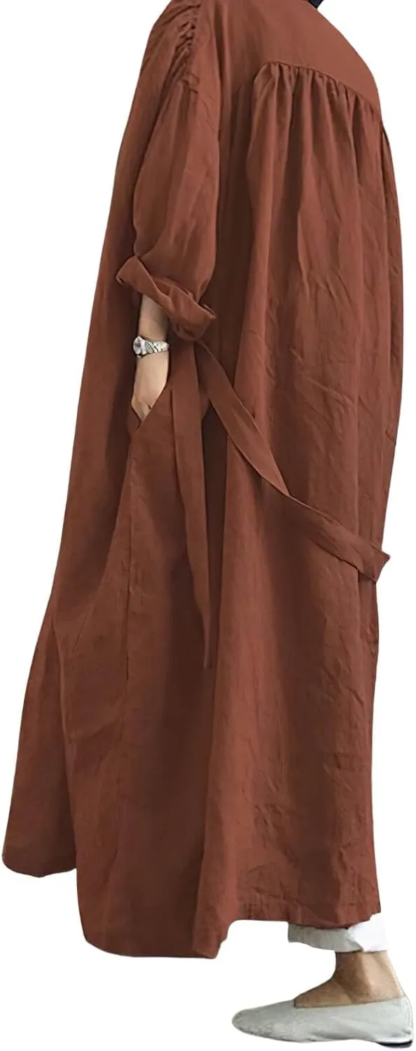 CHARTOU Women's Casual Lightweight Cotton Linen Long Sleeve Oversized Trench Coat