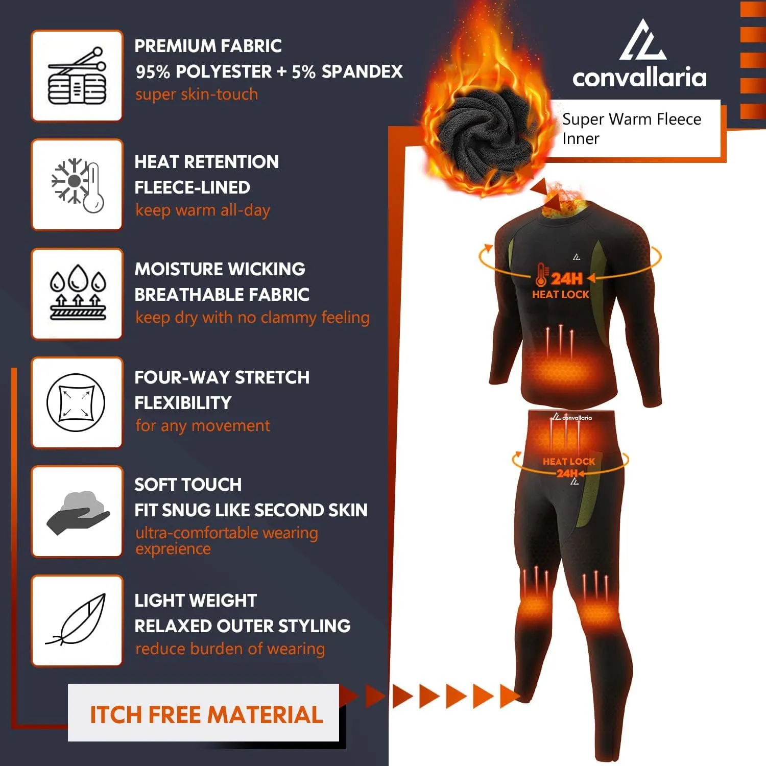 CL convallaria Thermal Underwear Long Johns Set Mens Winter Gift Hunting Gear Sport Base Layer Bottom Top