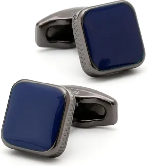 Classic Square Black/Blue Cufflinks for Men In Gift Case Handmade Silver/Black Tone Metal Men's Cufflinks Jewelry Set for Wedding Party Anniversary Business Events Dress