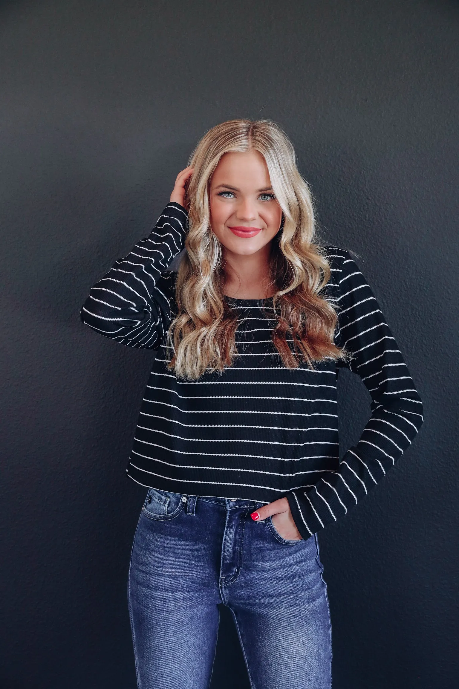 Coco Casual Striped Long Sleeve Top - Black/Ivory