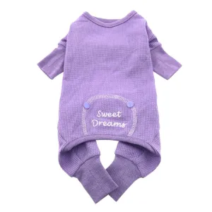 Dog Thermal Pajamas Doggie SWEET DREAMS Embroidered Long Johns Design Lilac Purple