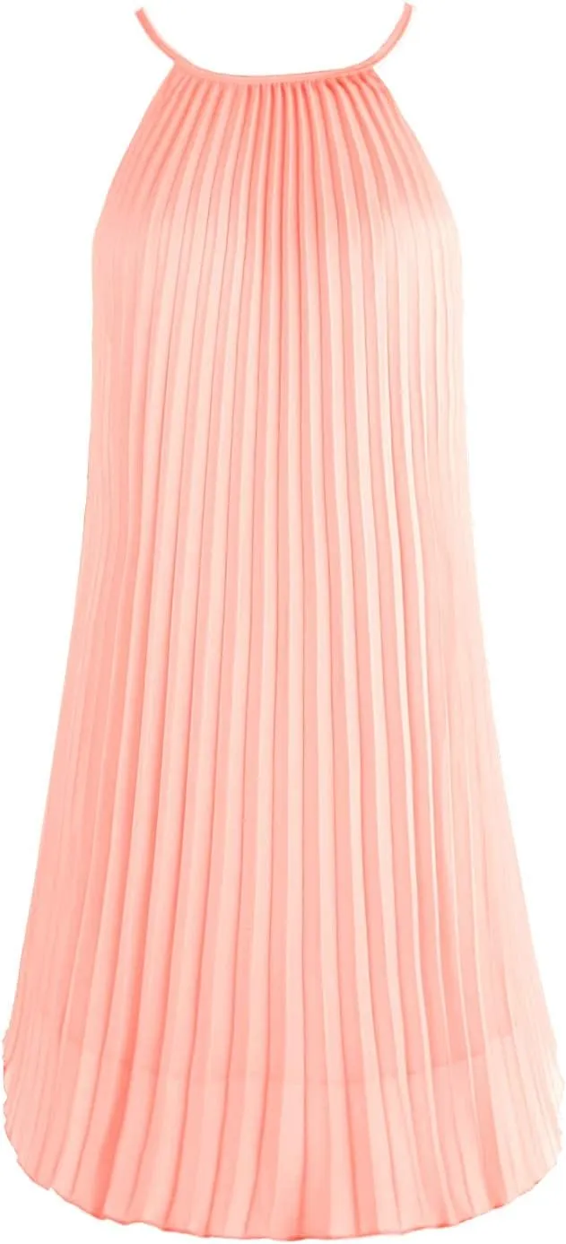 Ellames Women's 2024 Summer Spaghetti Strap Pleated Casual Swing Dress with Belt