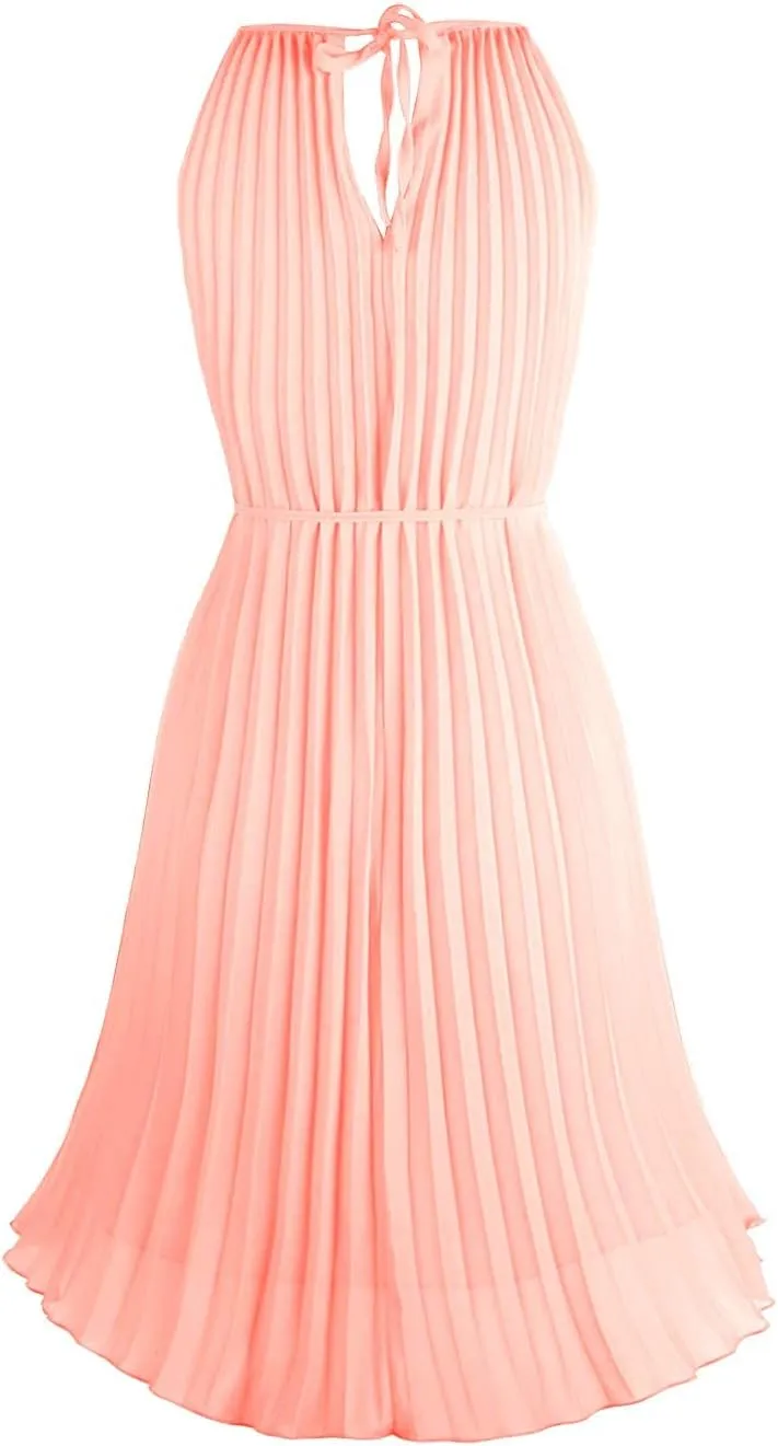 Ellames Women's 2024 Summer Spaghetti Strap Pleated Casual Swing Dress with Belt