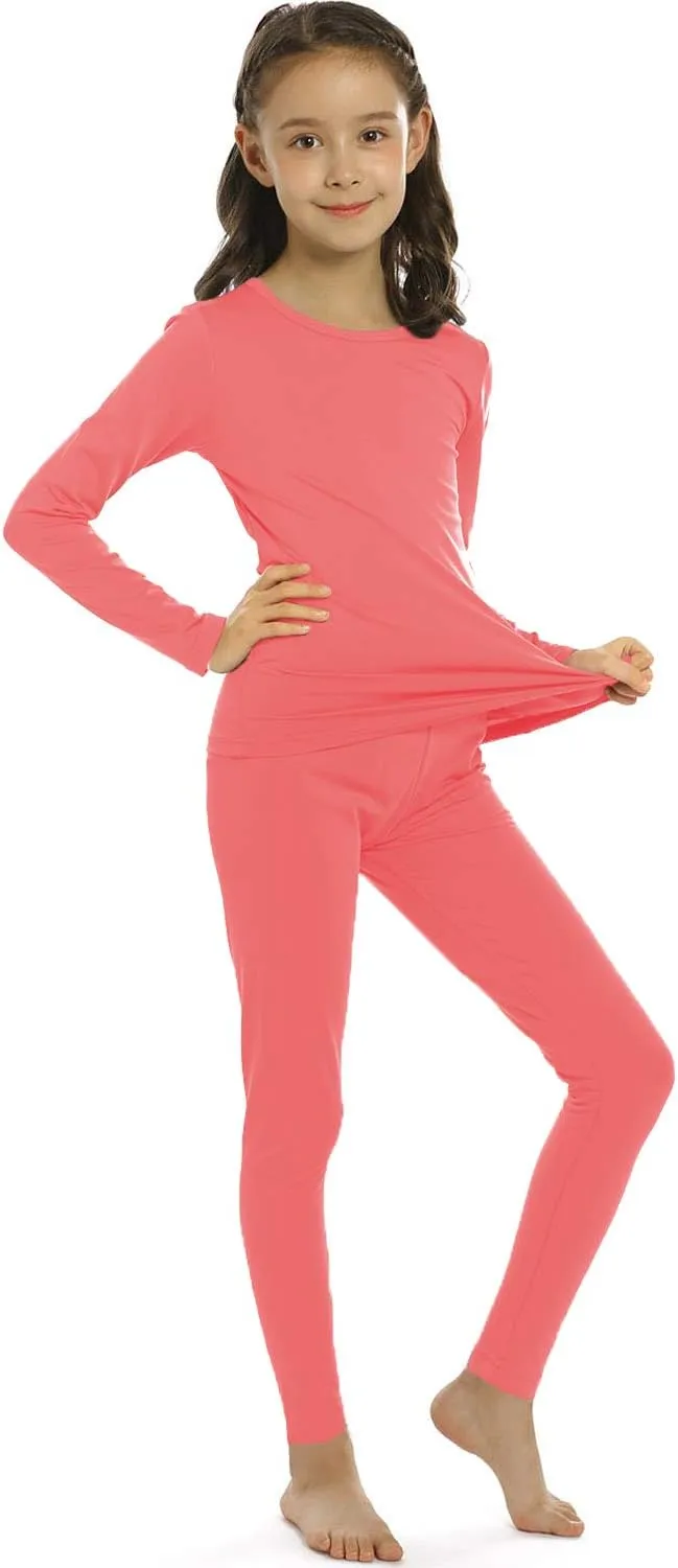 Girls Thermal Underwear Set for Kids Long Johns Fleece Lined Base Layer Top & Bottom Cold Winter Thermals