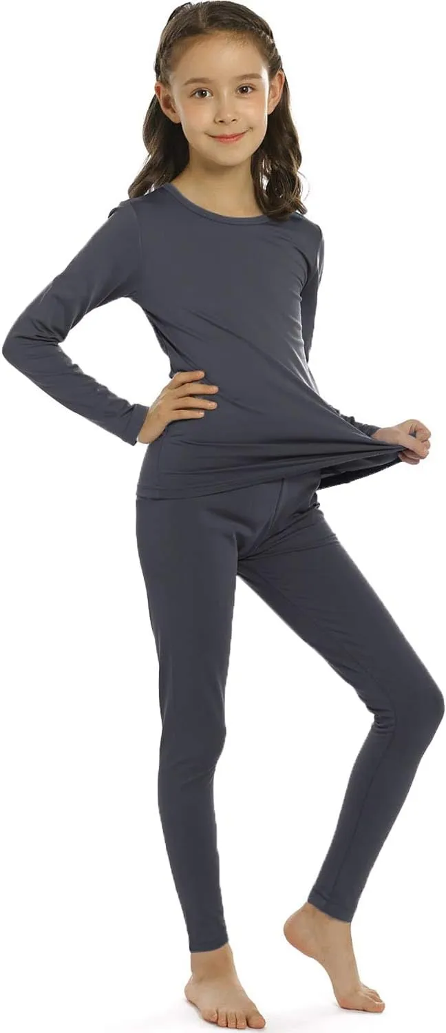Girls Thermal Underwear Set for Kids Long Johns Fleece Lined Base Layer Top & Bottom Cold Winter Thermals