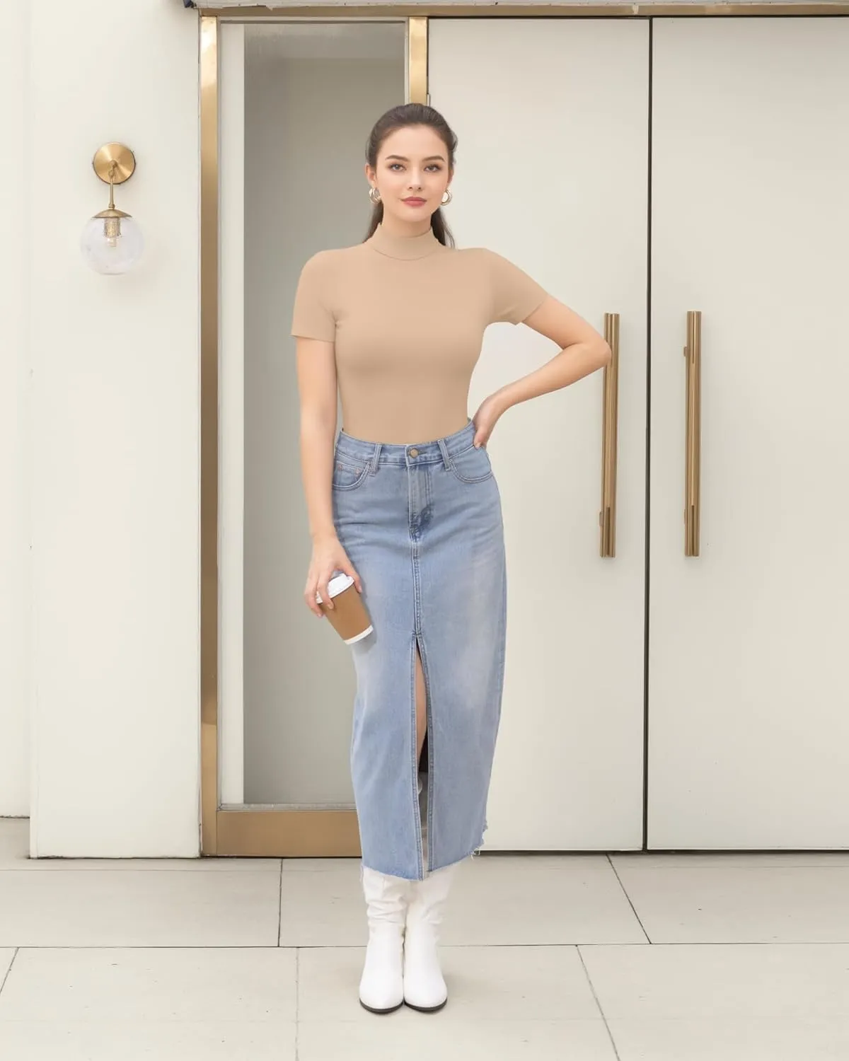 HERLOLLYCHIPS Mock Neck Tops for Women Basic Short Sleeve Tight Summer Sexy Dressy Casual Summer T-Shirts