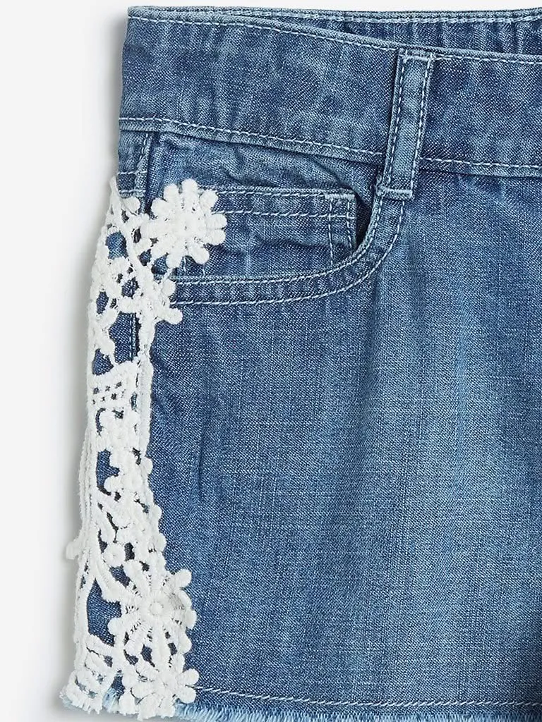 HOP Kids Blue Lace-Detailed Denim Shorts