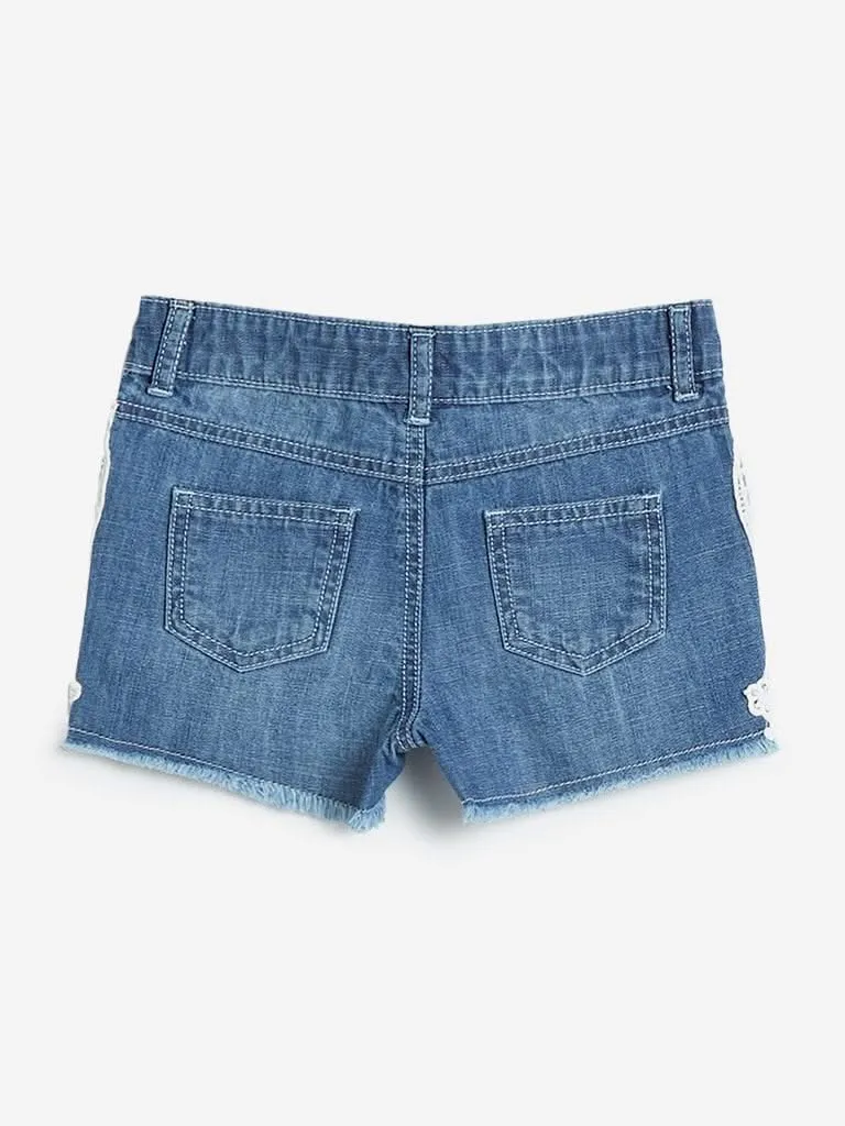 HOP Kids Blue Lace-Detailed Denim Shorts