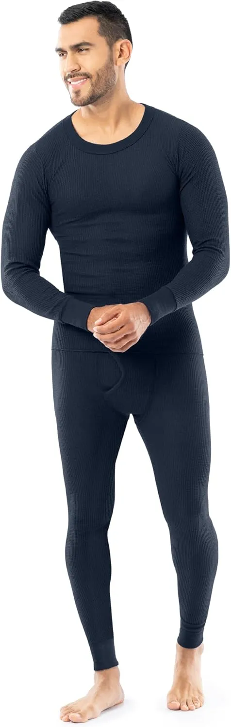 Indera Men's Traditional Waffle Thermal Underwear Long Johns Crew Top and Pant Set