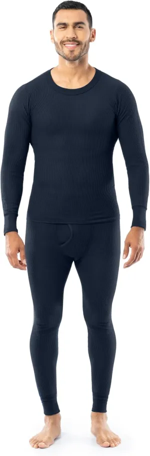Indera Men's Traditional Waffle Thermal Underwear Long Johns Crew Top and Pant Set