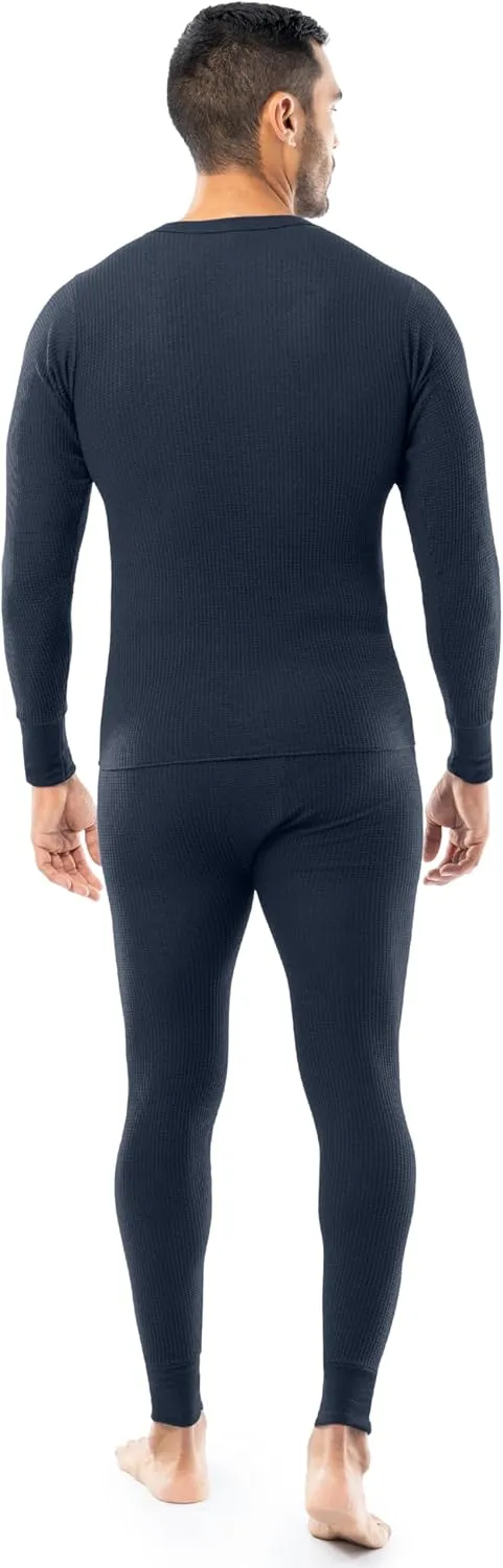 Indera Men's Traditional Waffle Thermal Underwear Long Johns Crew Top and Pant Set