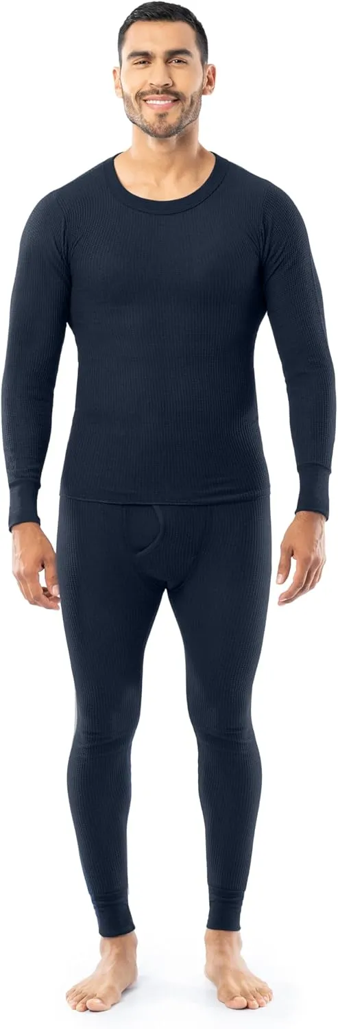 Indera Men's Traditional Waffle Thermal Underwear Long Johns Crew Top and Pant Set