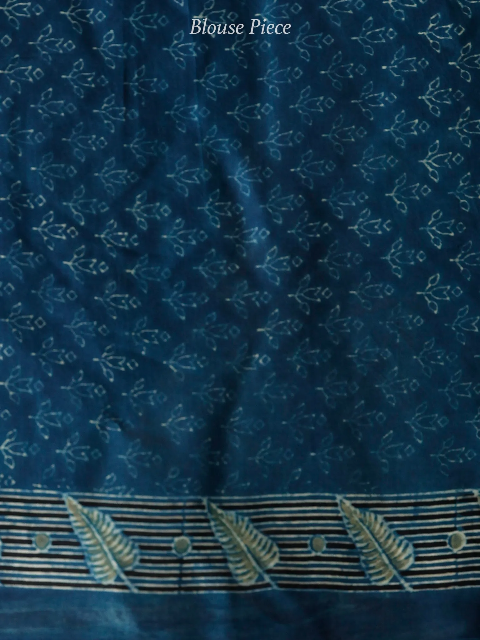 Indigo Green Ivory Ajrakh Hand Block Printed Modal Silk Saree in Natural Colors - S031703732